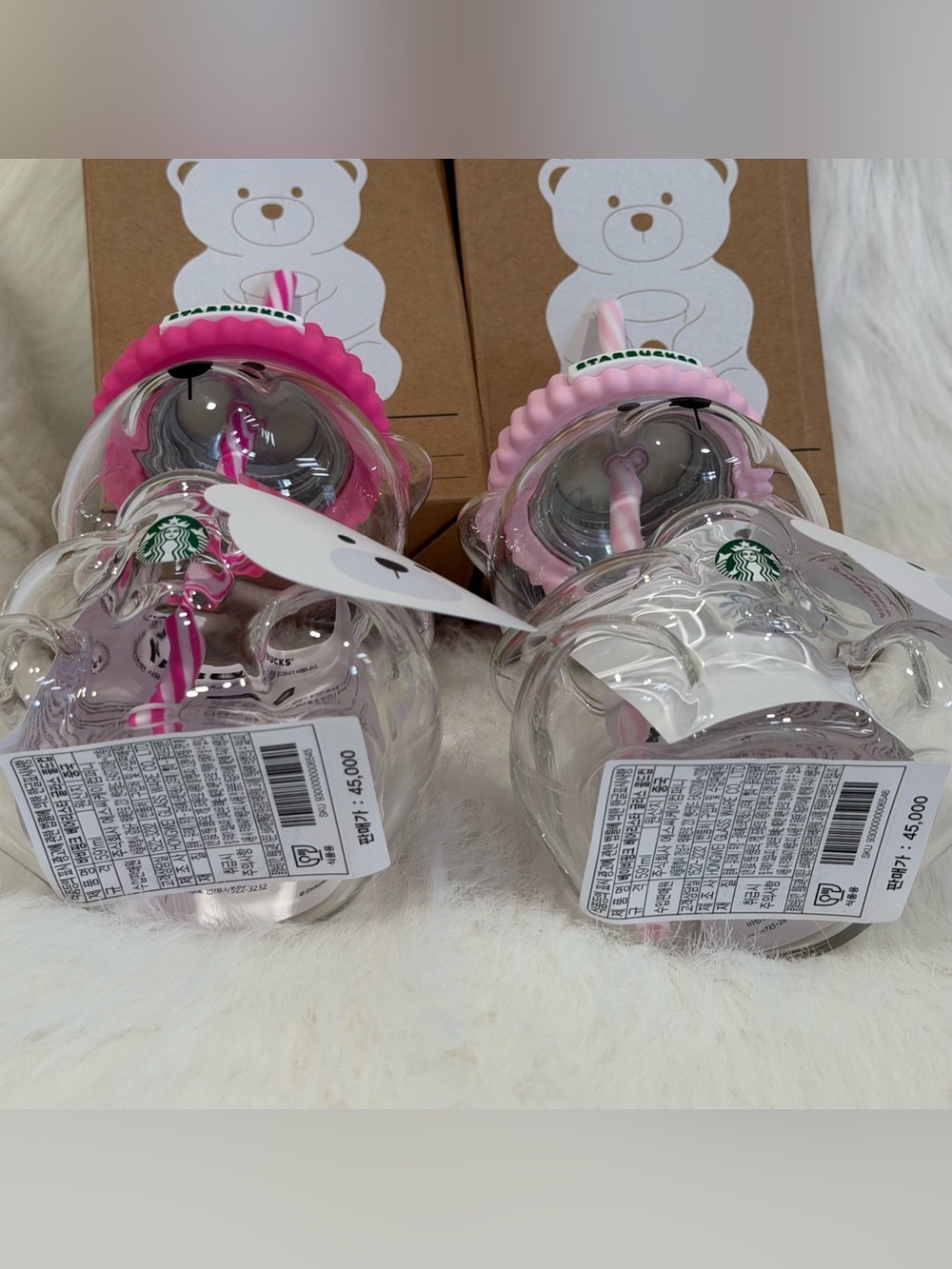 Starbucks Korea Pink Bearista Glass Cold Cup Set (Barbie Pink & Baby Pink) - Picture 3 of 3